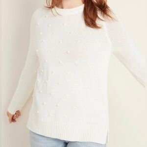(NWT) Old Navy Winter White Knit Sweater with Pom Pom / Ball Detail, Size Large
